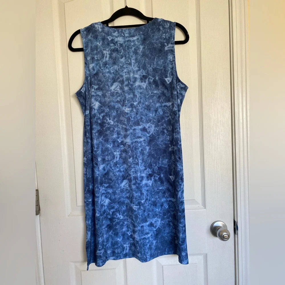 MICHAEL KORS Sleeveless Tie Dyed Denim Blue Lace Up Neck Tank Mini Dress Size L - Picture 10 of 14